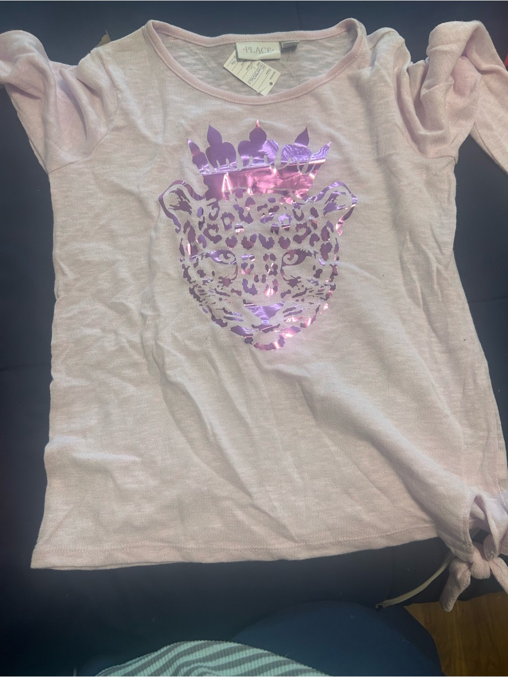 The Children's Place Light Pink Tee with Shiny Purple Leopard Crown Graphic